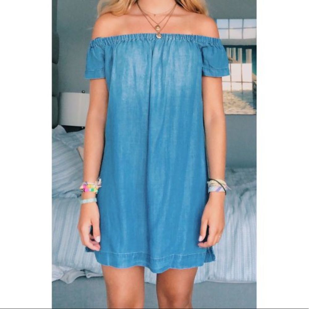 Cloth and Stone Faux Denim Off-The-Shoulder Dress